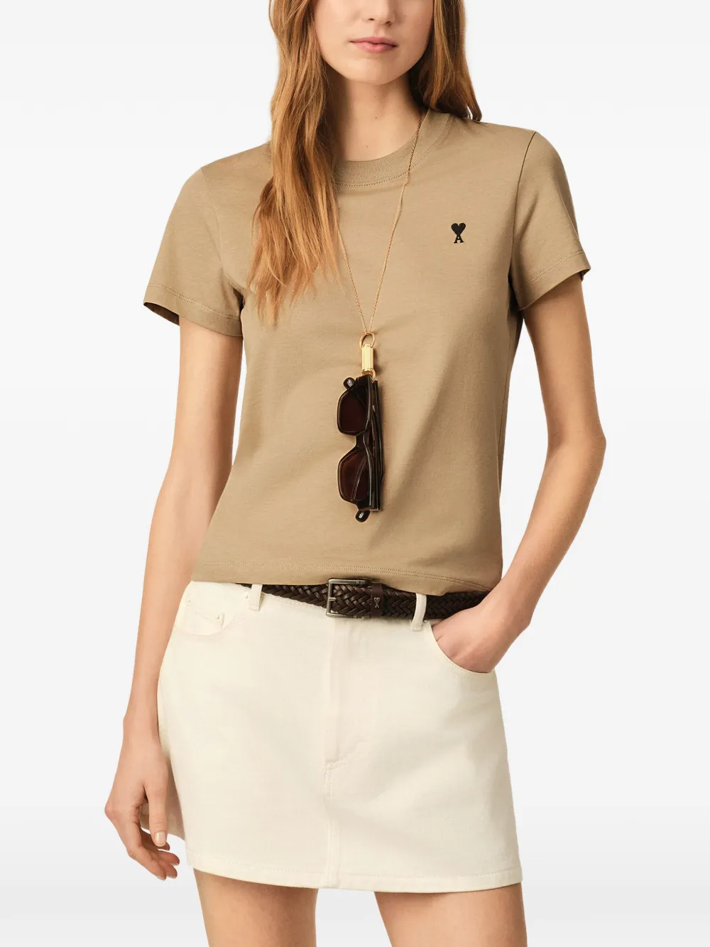 AMI Paris Ami de Coeur katoenen T-shirt Beige