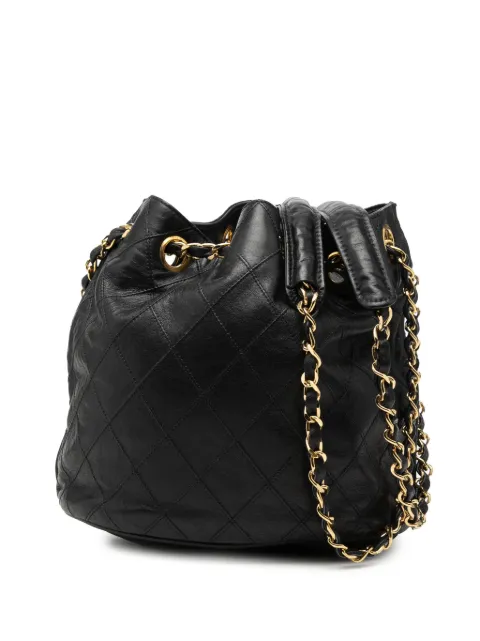 CHANEL Pre-Owned 1986-1988 Quilted Lambskin Drawstring Chain bucket bag