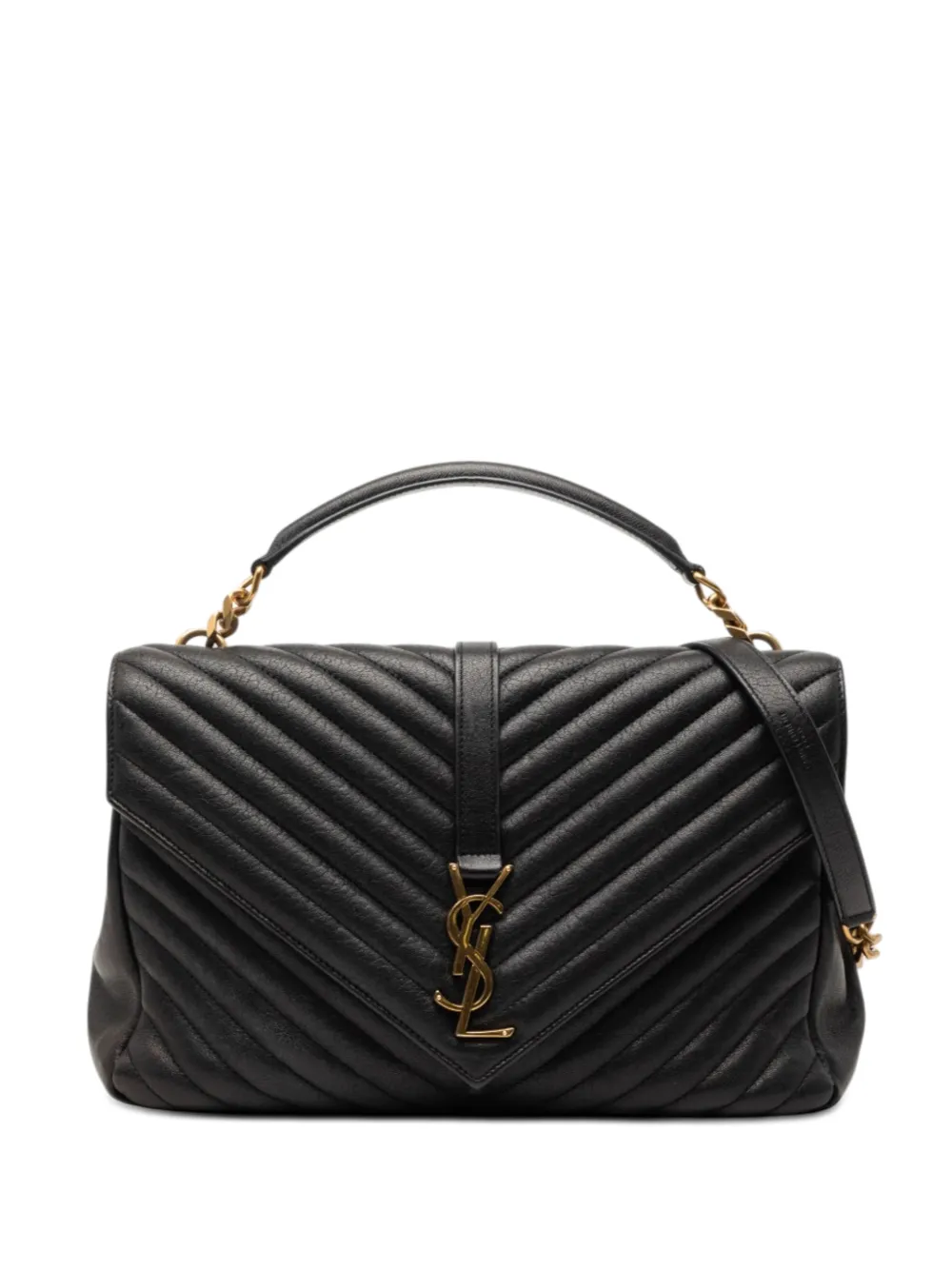 Saint Laurent Pre-Owned 2018 Large Chevron Sheepskin Monogram College satchel - Schwarz
