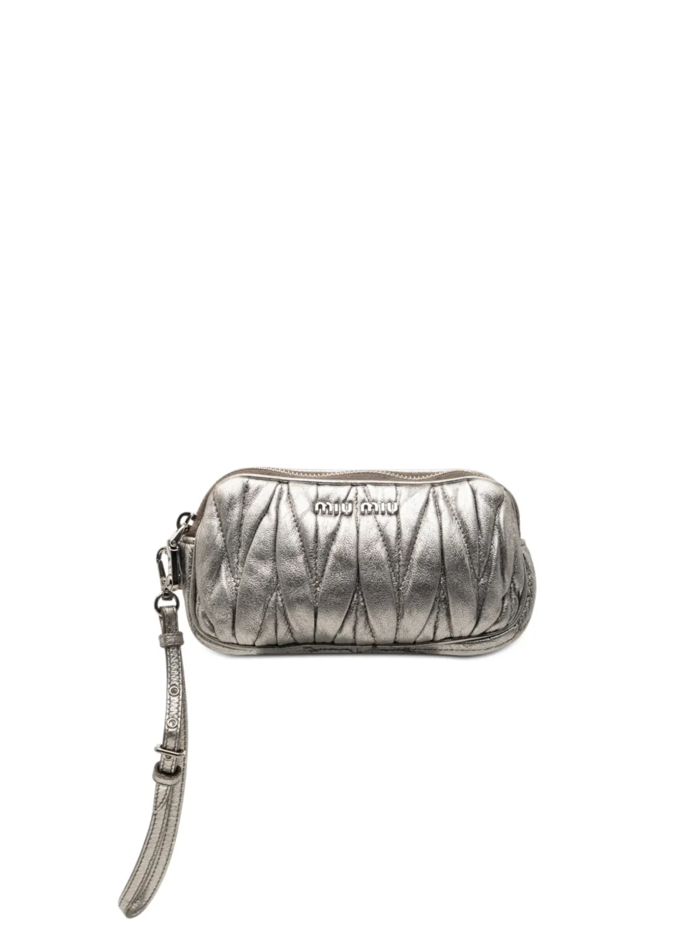 Miu Miu Pre-Owned 2000-2010 Matelasse Metallic Nappa Double Zip pouch - Argento