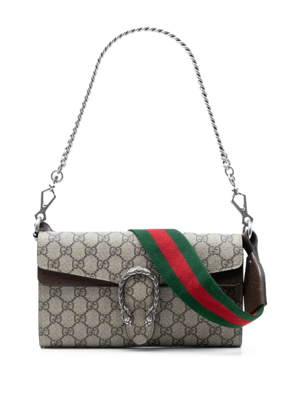 Gucci Pre-owned 2016-2026 Small GG Supreme East West Dionysus Flap Bag Satchel in Neutrals