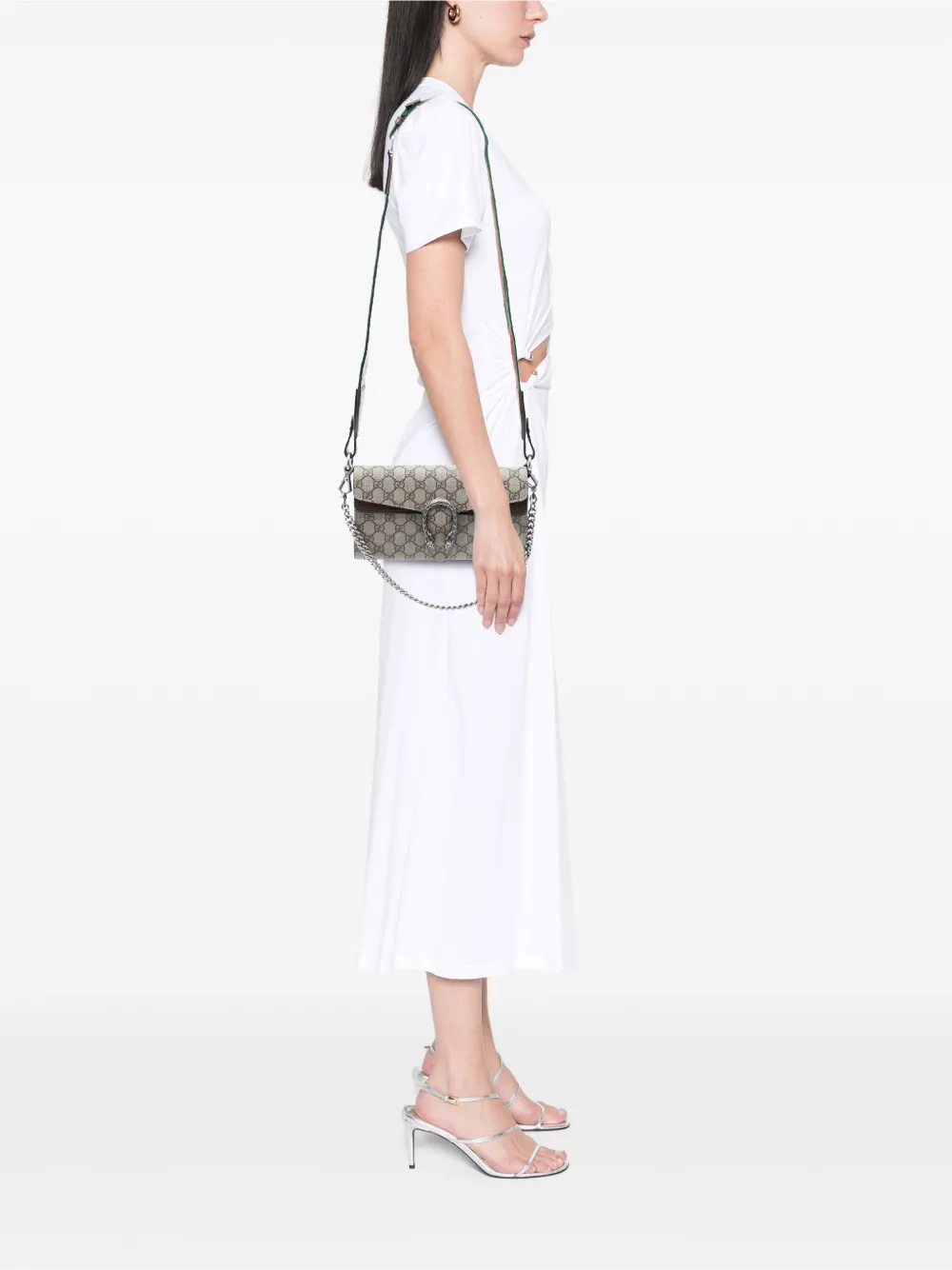 Gucci Pre-owned 2016-2026 Small GG Supreme East West Dionysus Flap Bag Satchel in Neutrals, view 2