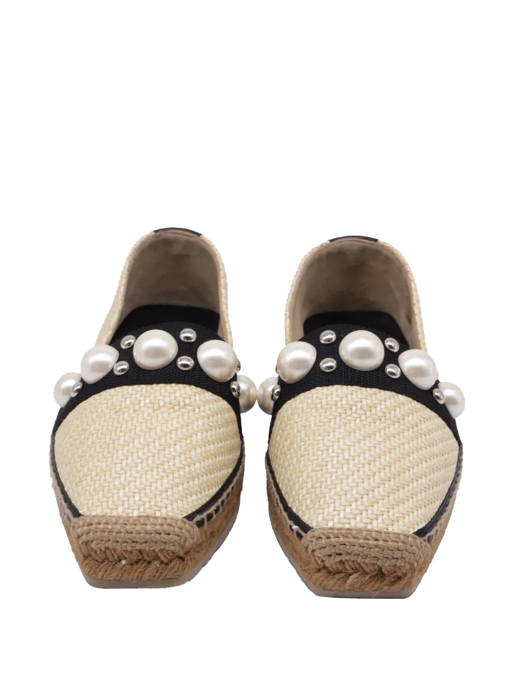 Pre-owned Jimmy Choo Dru Faux Pearl-embellished Espadrilles In Neutral