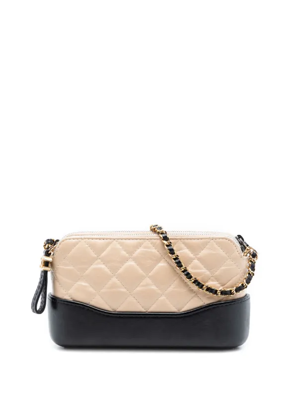 Chanel Pre-owned 2018 Bicolor Aged Calfskin Gabrielle Double Zip Clutch with Chain Crossbody Bag in Black