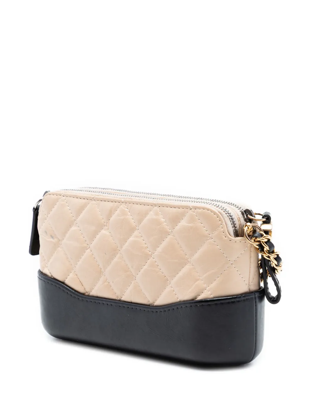 Chanel Pre-owned 2018 Bicolor Aged Calfskin Gabrielle Double Zip Clutch with Chain Crossbody Bag in Black, view 3