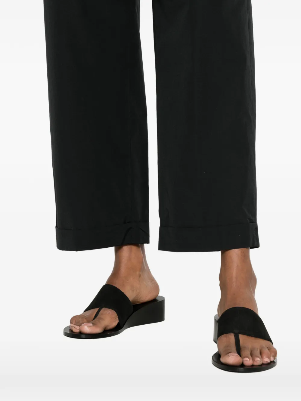 Peserico Broek met elastische tailleband en omgeslagen manchetten Zwart