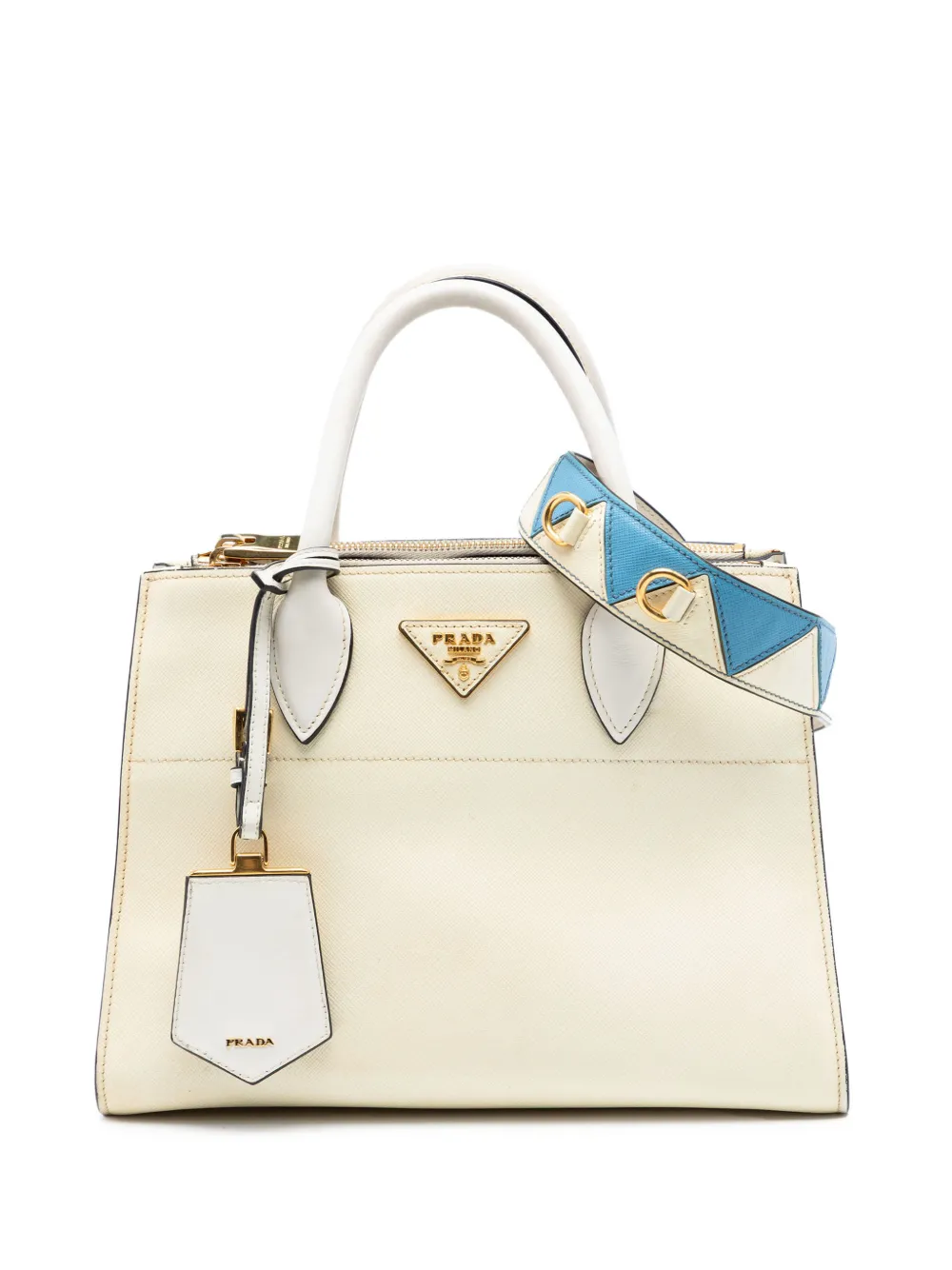 Prada Pre-Owned 2000-2026 City Calf Trimmed Saffiano Greche Paradigme Bag satchel - Bianco