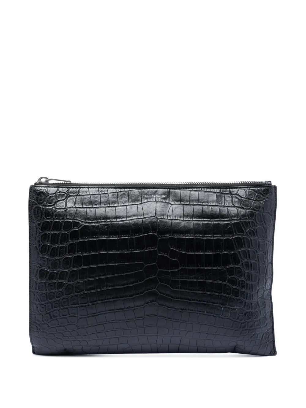 Saint Laurent Pre-Owned 2017 Crocodile Embossed Leather Zipped Tablet Holder clutch bag - Nero