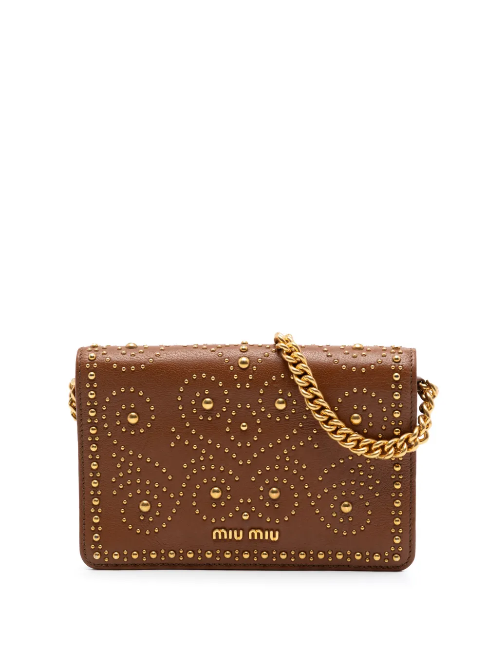 Miu Miu Pre-Owned 2000-2026 Studded Goatskin Madras Lux Wallet On Chain crossbody bag - Braun