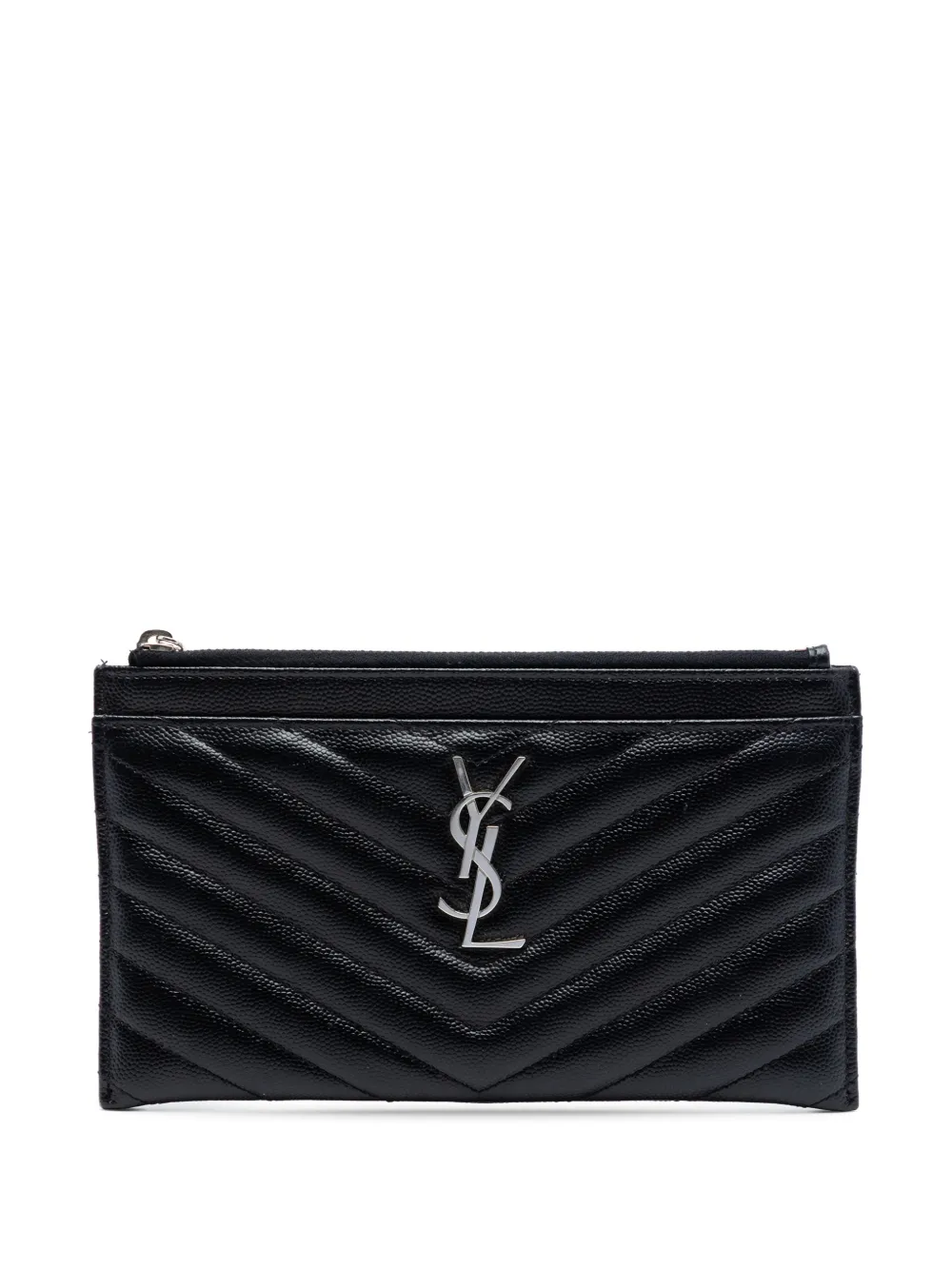 Saint Laurent Pre-Owned 2018 Grain De Poudre Chevron Monogram Bill Pouch clutch bag - Nero