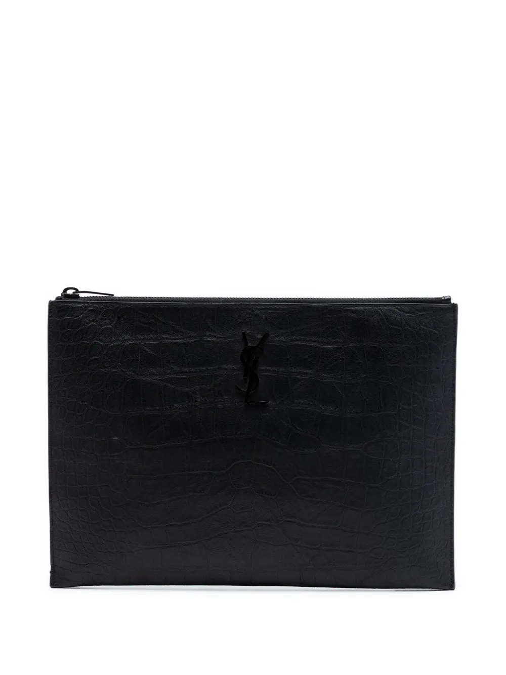 Saint Laurent Pre-Owned 2018 Croc Embossed Leather Monogram Document Holder clutch bag - Nero
