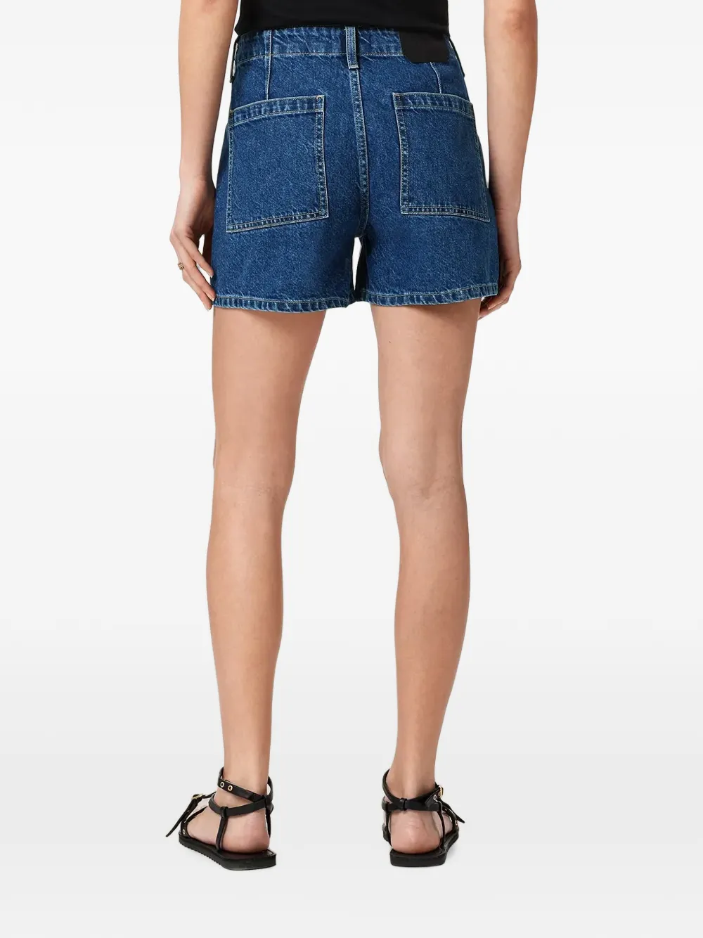AllSaints Mid-waist denim shorts met knopen Blauw