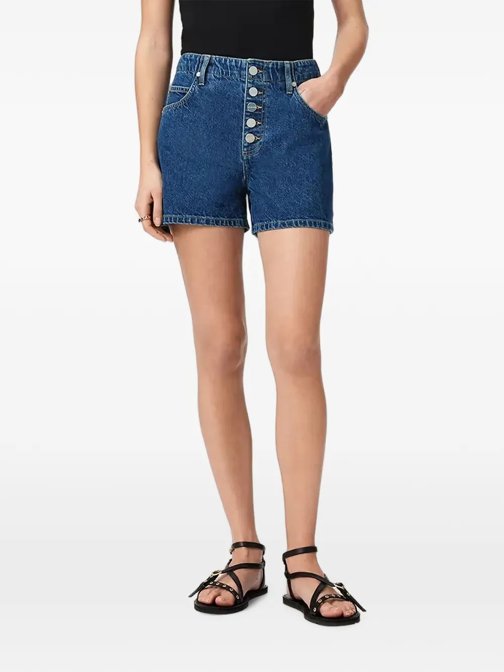 AllSaints Mid-waist denim shorts met knopen Blauw