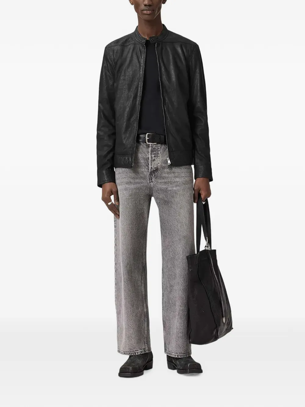 AllSaints Slim-fit leren jack Zwart