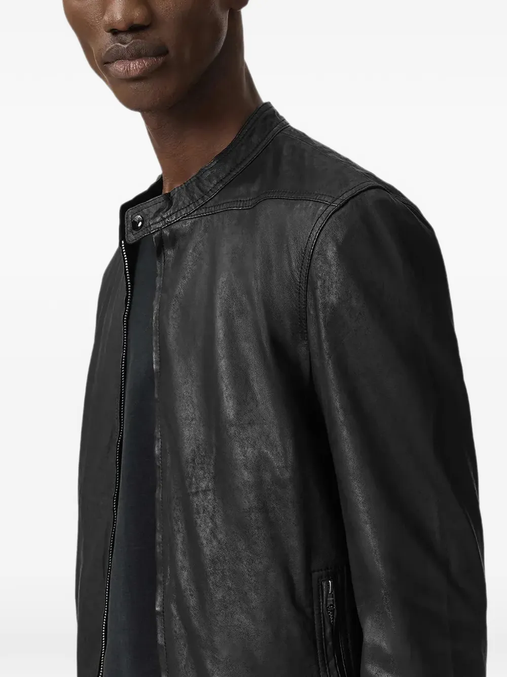 AllSaints Slim-fit leren jack Zwart