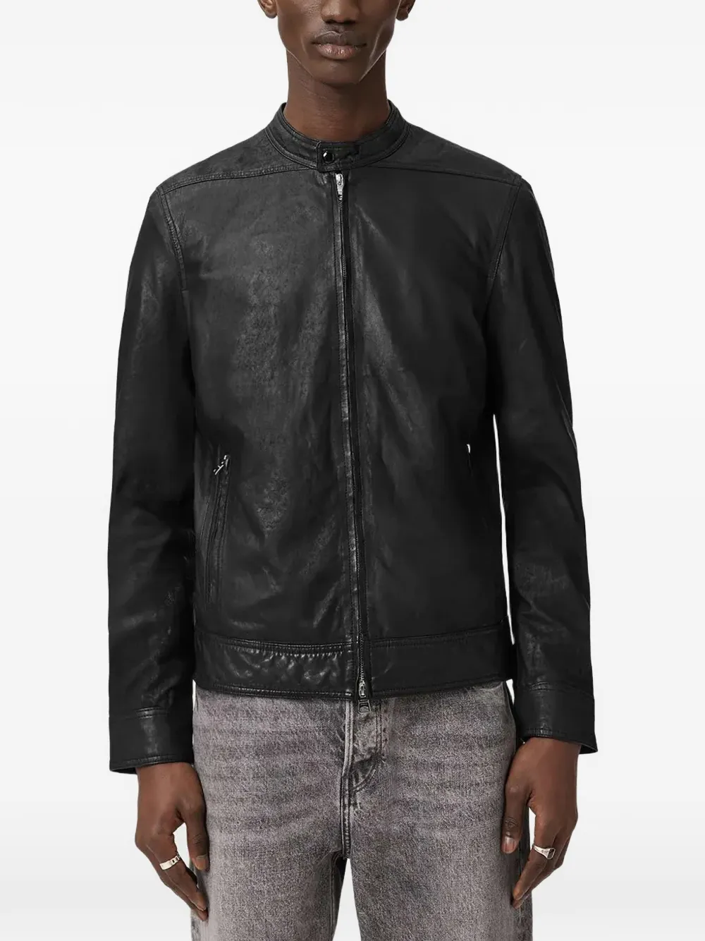 AllSaints Slim-fit leren jack Zwart