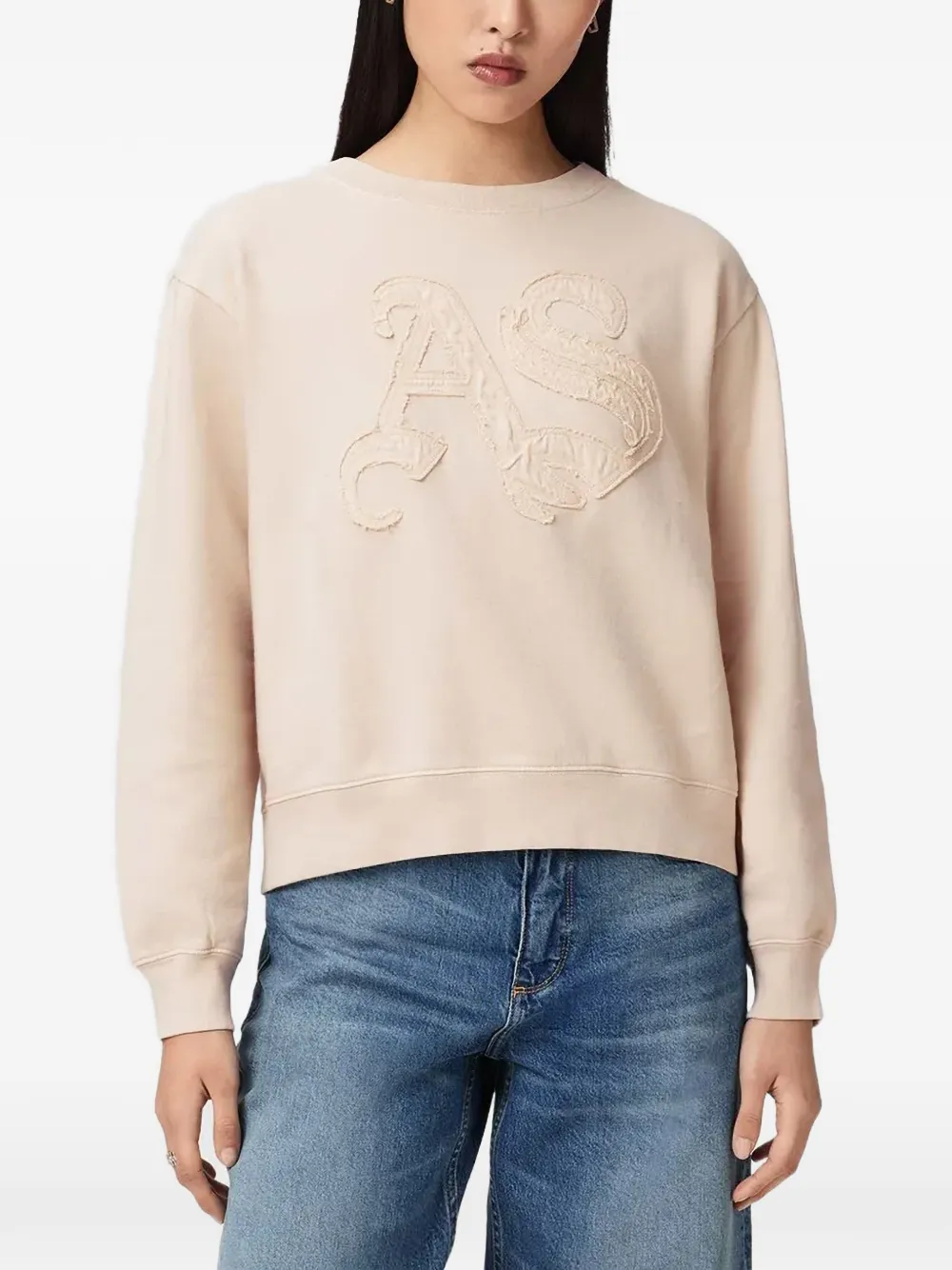 AllSaints logo-patch crew neck sweatshirt - Rosa