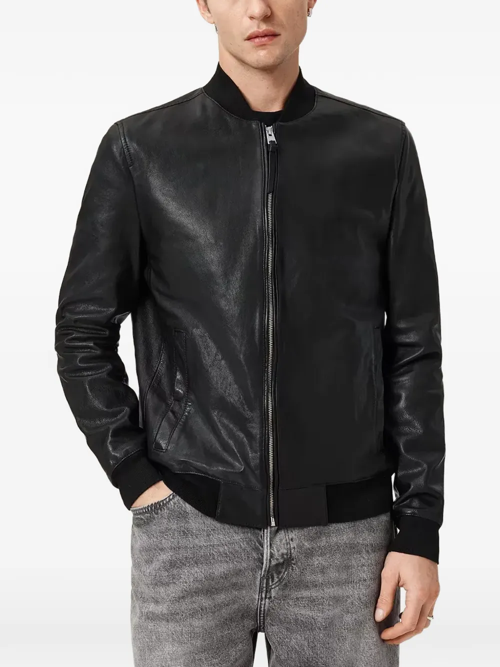 AllSaints ジップアップ レザージャケット | ブラック | FARFETCH JP