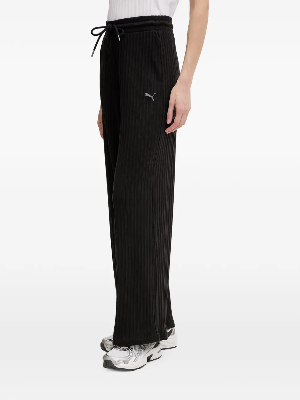Puma Ribbed-knit Track Pants In Black