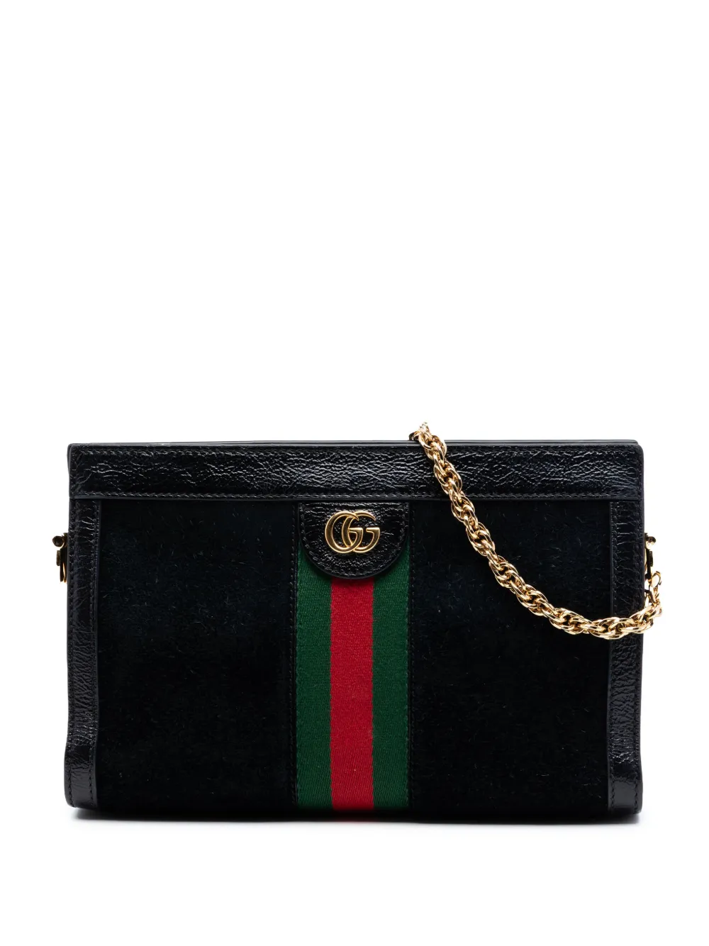 Gucci Pre-Owned 2016-2026 Small Suede Web Ophidia Chain crossbody bag - Nero