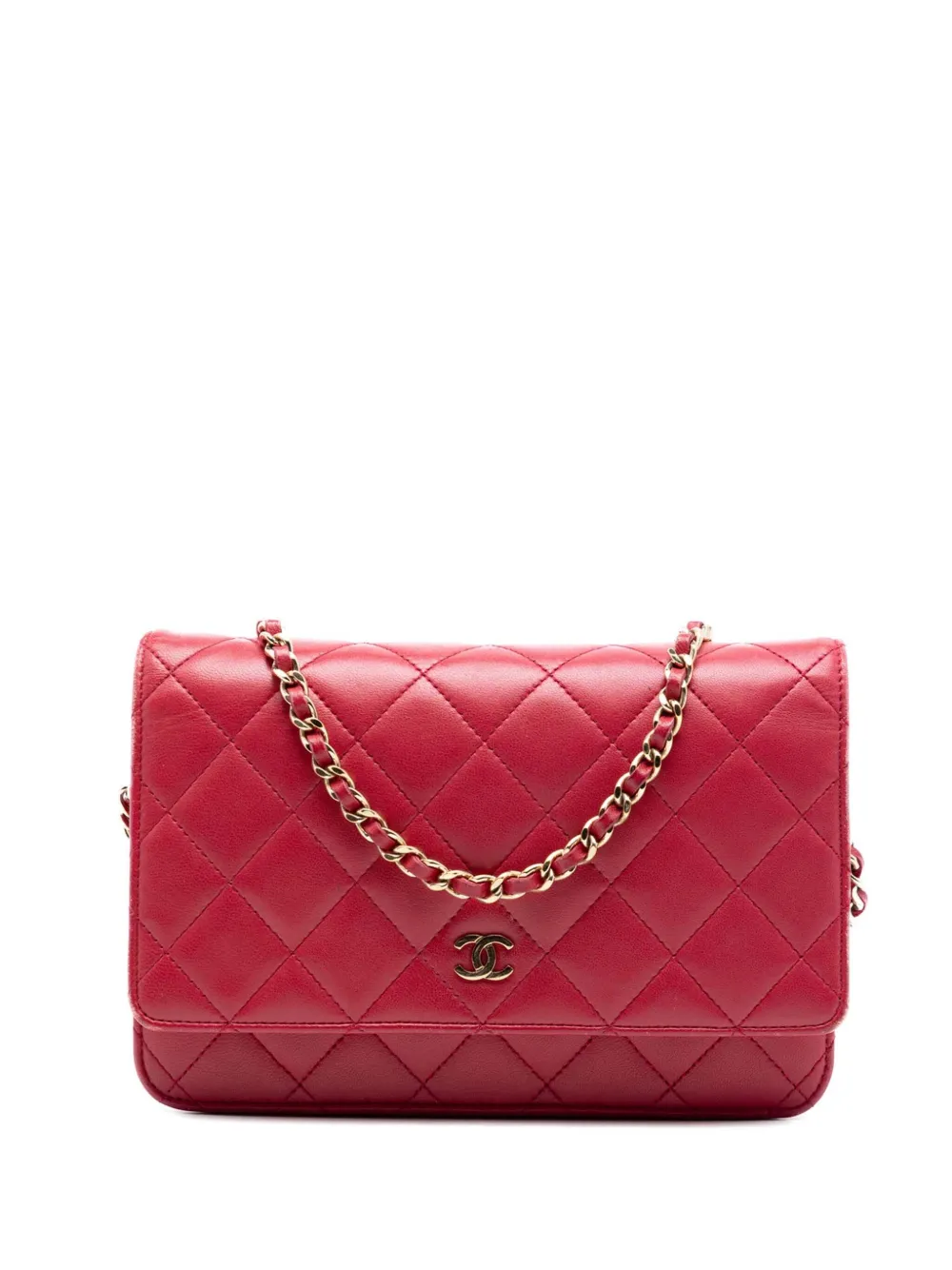 CHANEL Pre-Owned 2016-2017 CC Quilted Lambskin Wallet on Chain crossbody bag - Red
