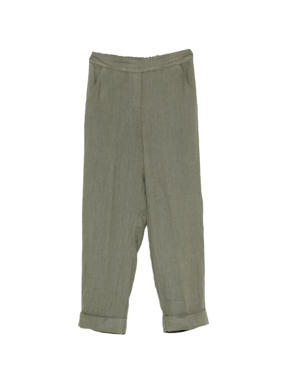 ZANETTI elasticated-waistband turned-up cuffs trousers - Verde