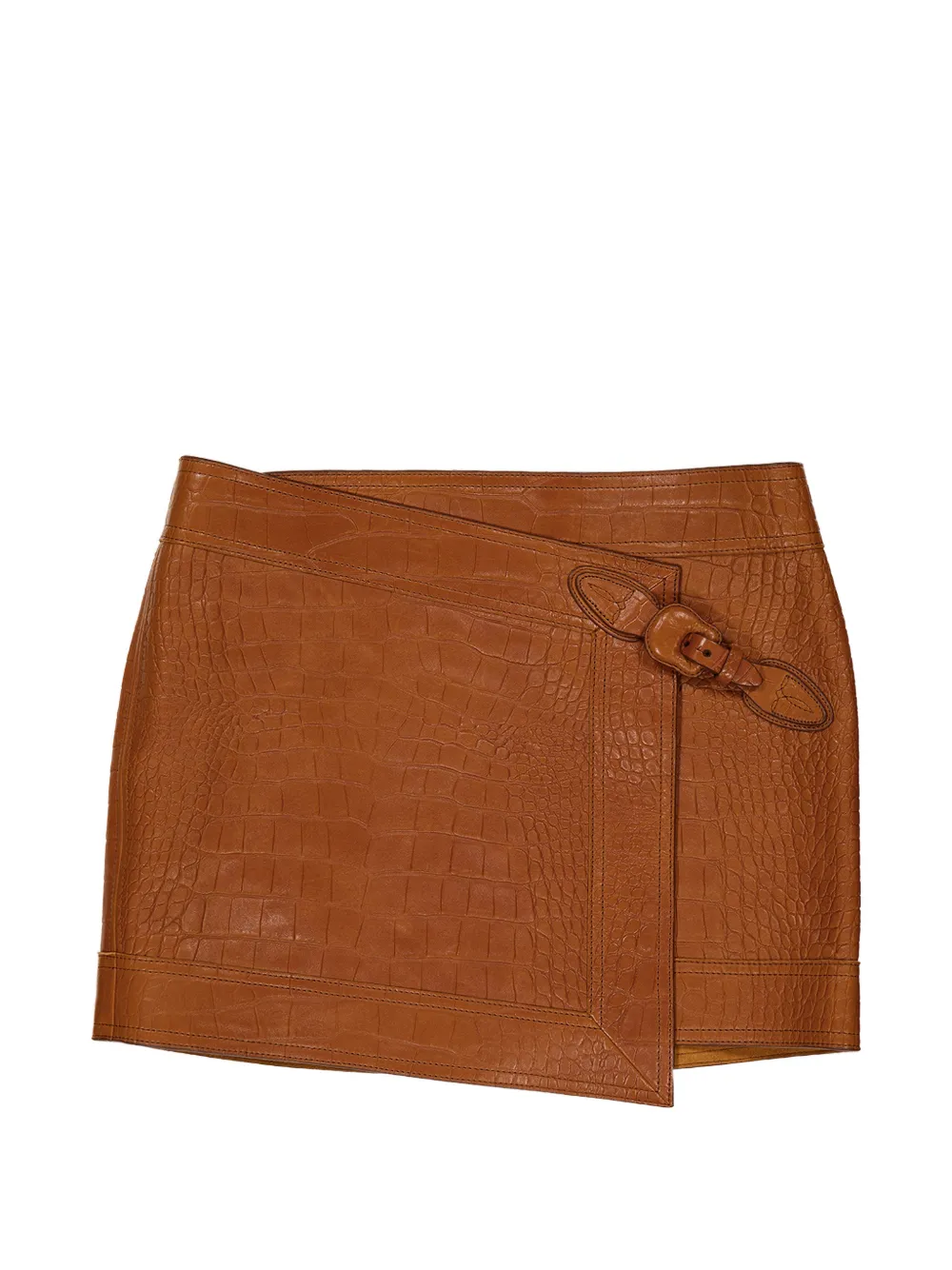 Johanna Ortiz Emerging croc-effect leather mini skirt - Marrone
