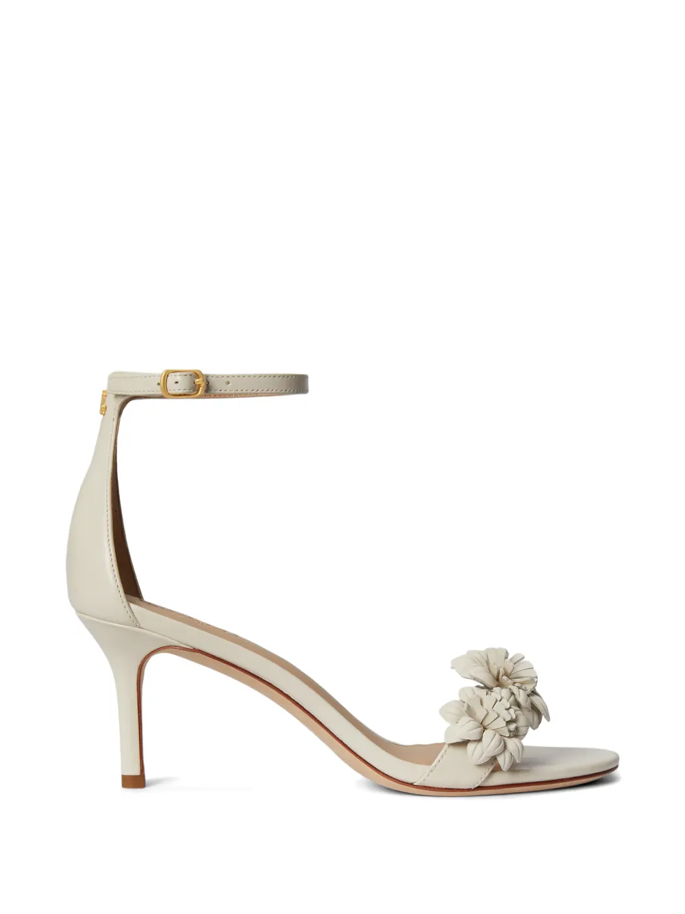 Lauren Ralph Lauren Allie leren sandalen verfraaid met bloemen Beige