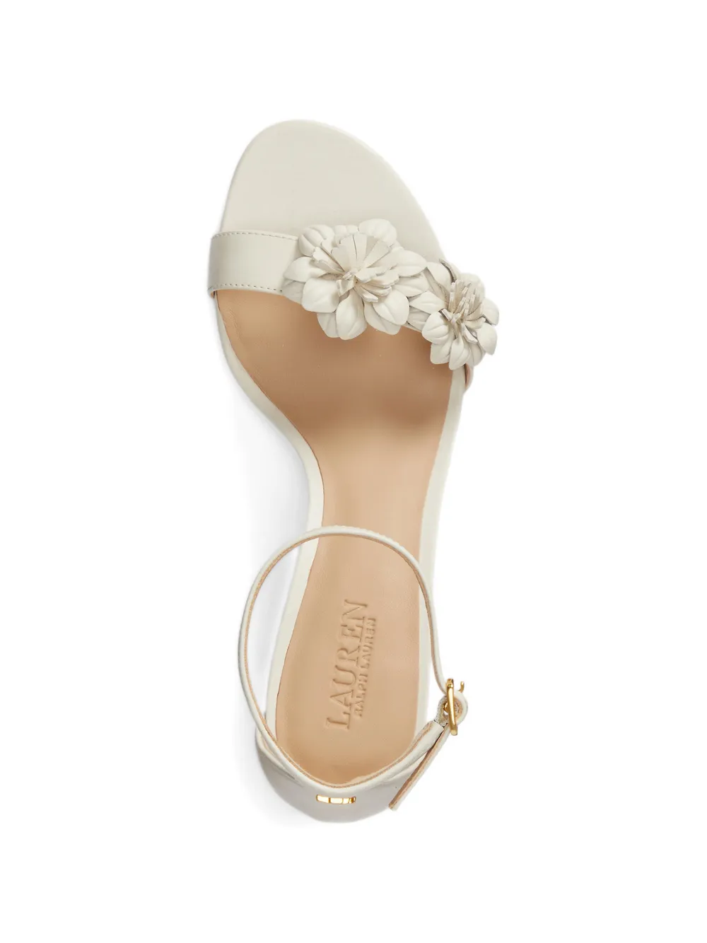 Lauren Ralph Lauren Allie leren sandalen verfraaid met bloemen Beige