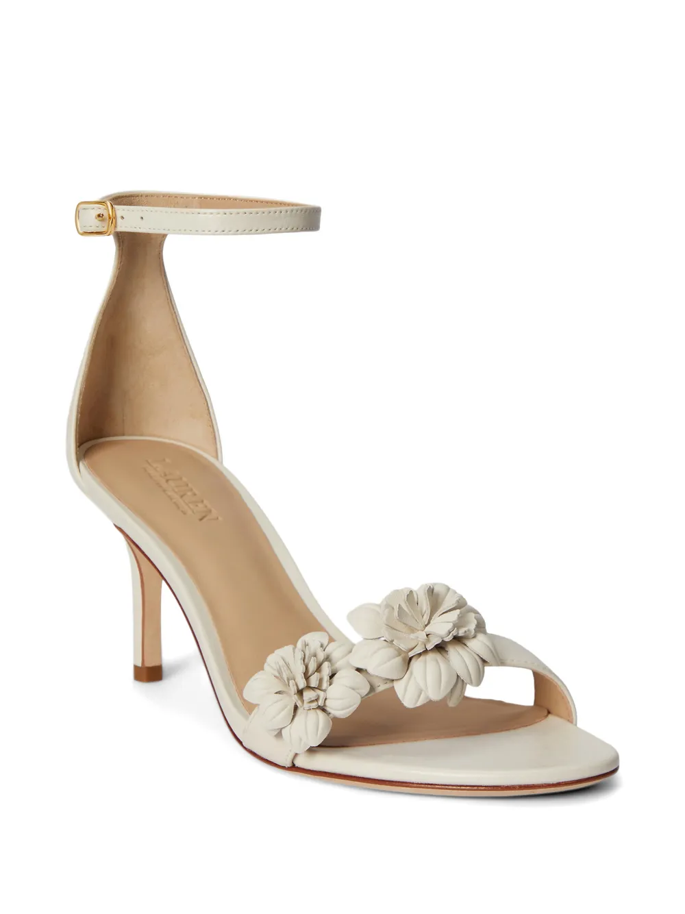 Lauren Ralph Lauren Allie leren sandalen verfraaid met bloemen Beige