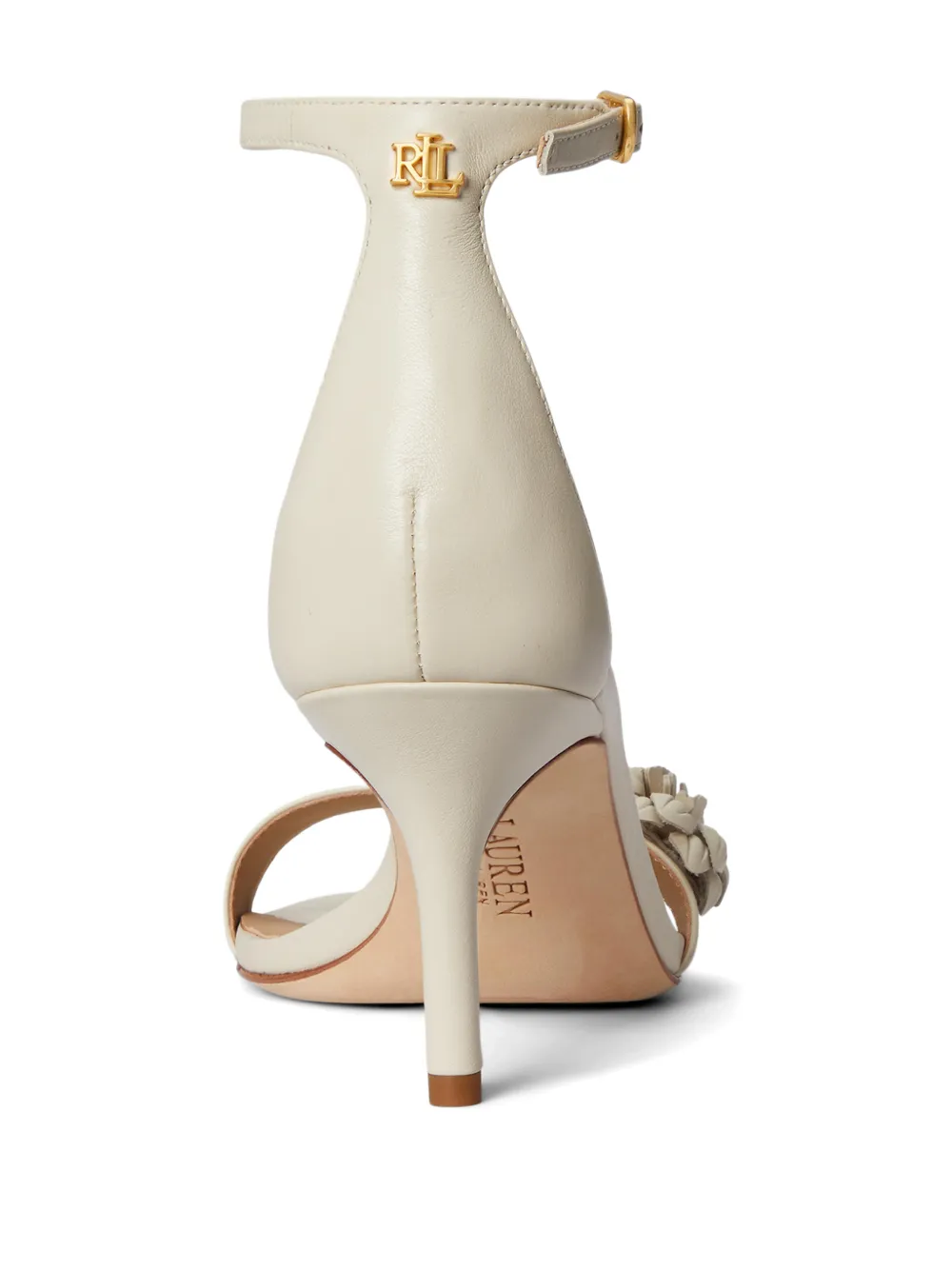 Lauren Ralph Lauren Allie leren sandalen verfraaid met bloemen Beige