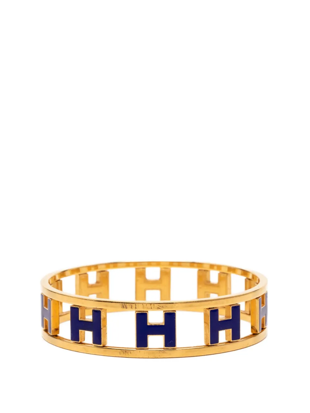 Hermès Pre-Owned 20th Century Gold Plated Enamel Rondo Ash H Bangle costume bracelet - Blu