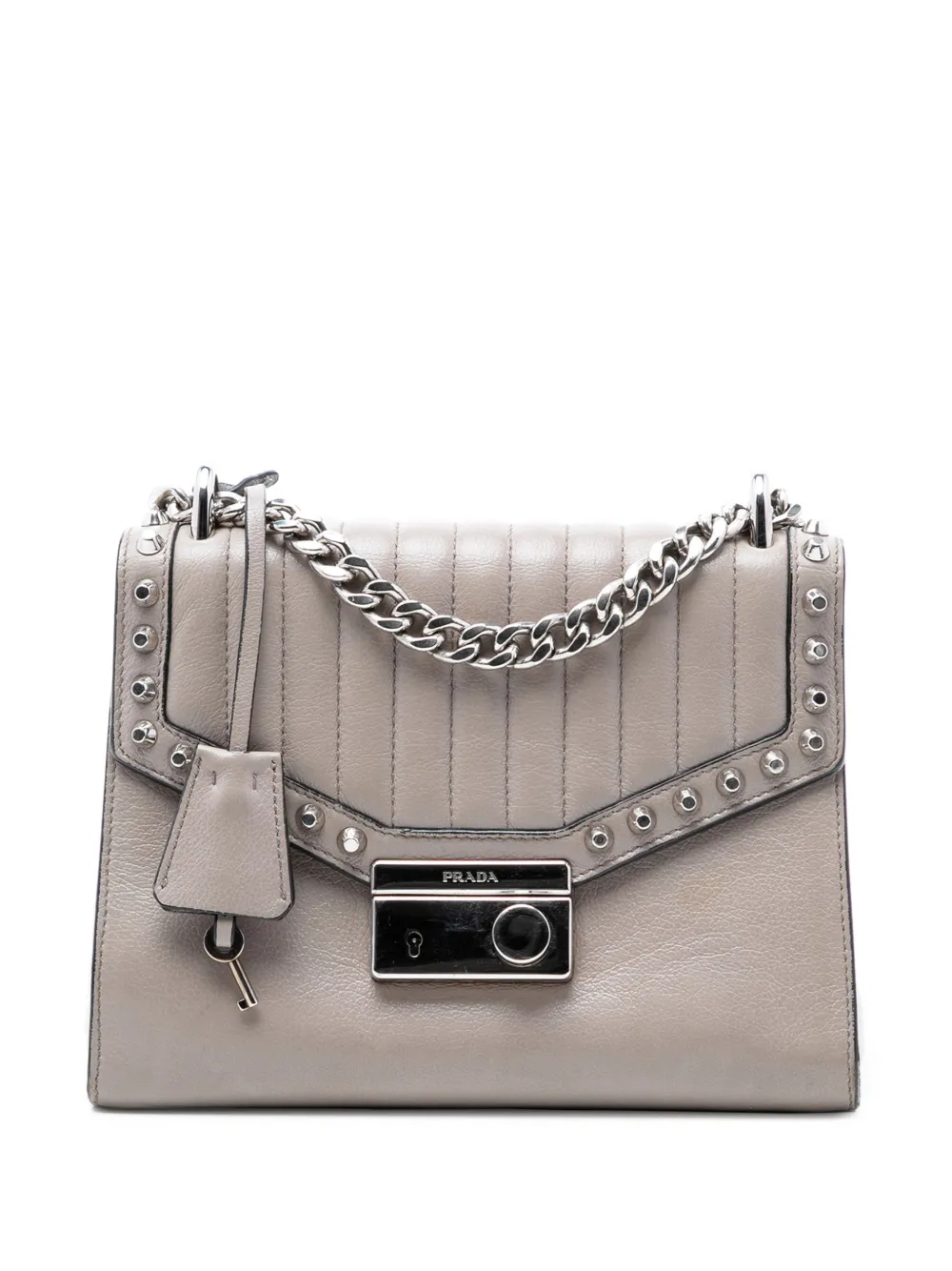 Prada Pre-Owned 2010-2026 Studded Glace Calf Sound Lock crossbody bag - Grau