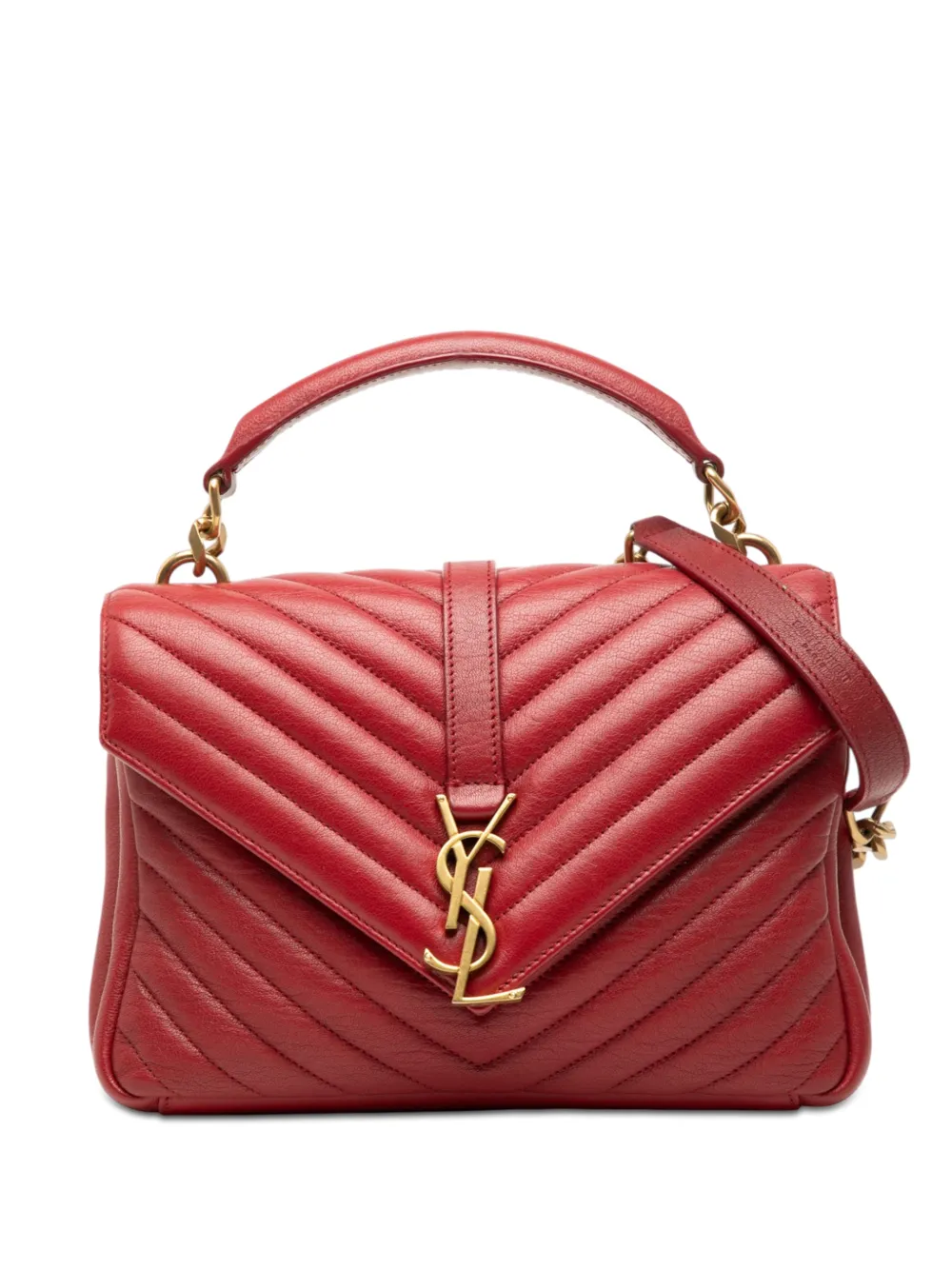 Saint Laurent Pre-Owned 2017 Medium Chevron Sheepskin Monogram College satchel - Rosso