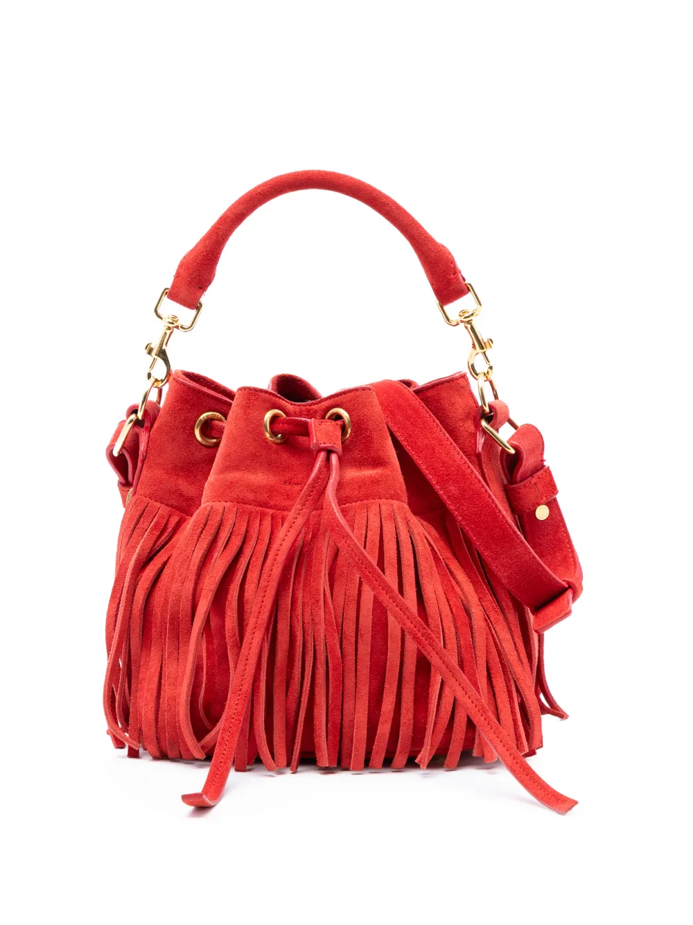 Saint Laurent Pre-Owned 2015 Small Suede Emmanuelle Fringe Bucket Bag satchel - Rosso