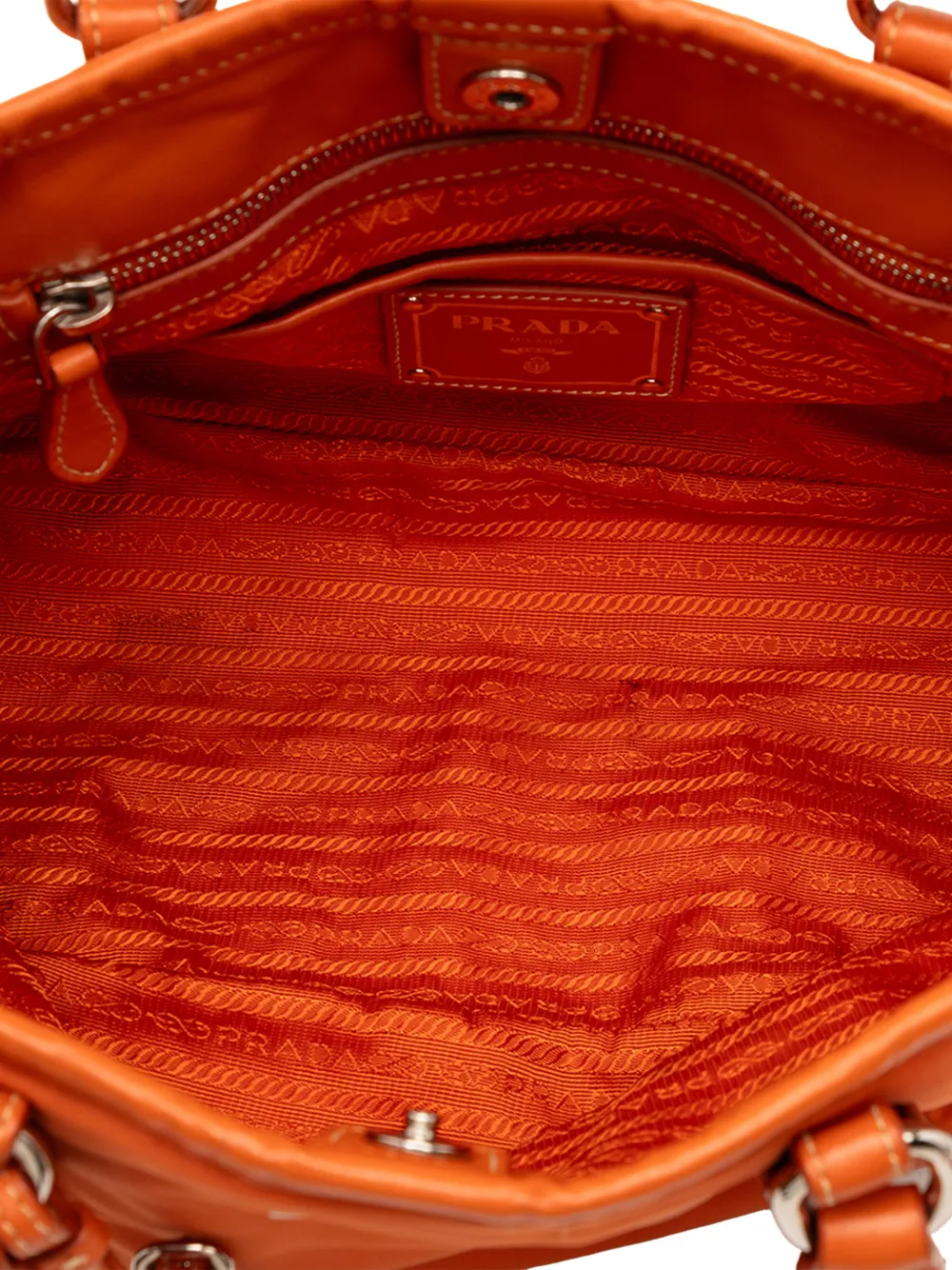 Prada Pre-owned 2010-2026 Soft Calf Trimmed Tessuto Satchel in Orange, view 5