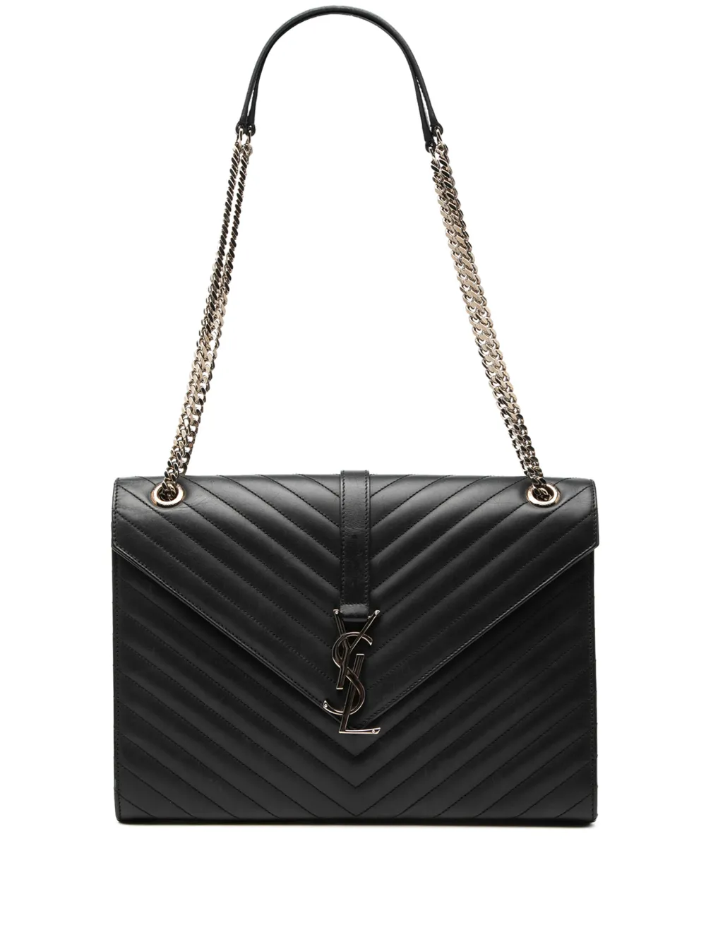 Saint Laurent Pre-Owned 2014 Large Calfskin Chevron Monogram Envelope Bag shoulder bag - Nero