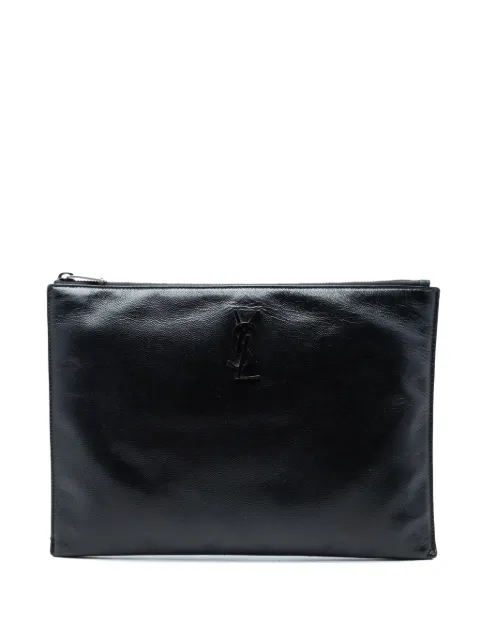 Saint Laurent Pre-Owned 2020 Grain de Poudre Monogram Monochrome iPad Case Clutch