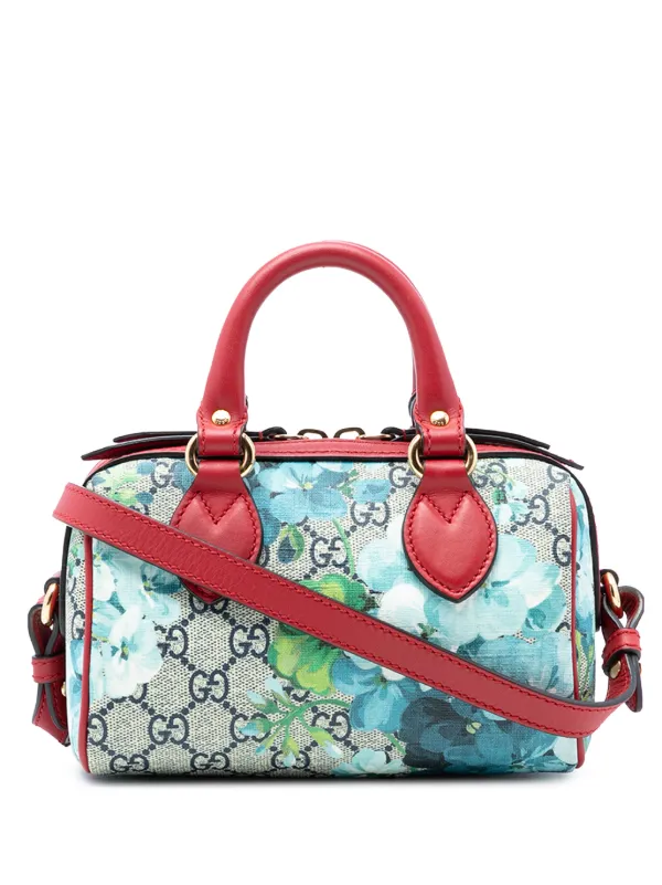 Gucci Pre-owned 2016-2026 Mini GG Supreme Blooms Boston Bag Satchel in Red