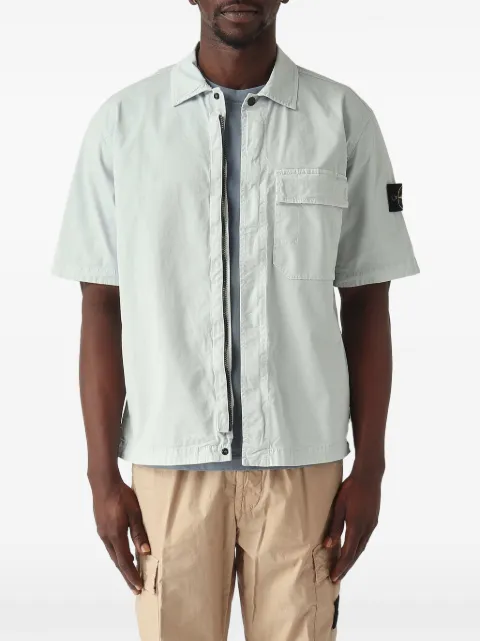 Stone Island logo-patch zip-up shirt
