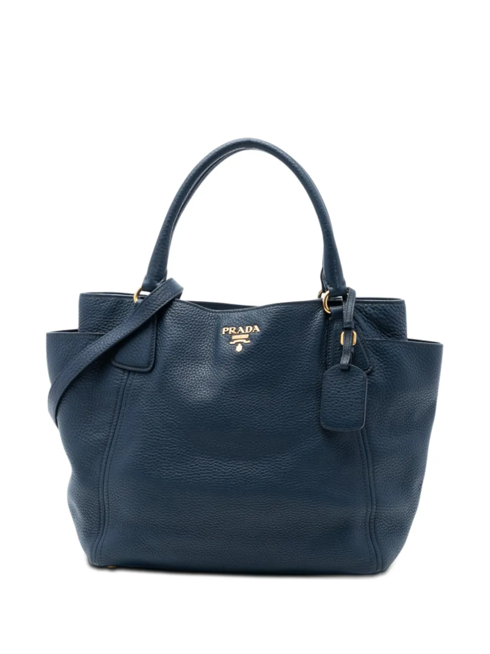 Prada Pre-Owned 2013-2026 Vitello Daino Side Pocket Convertible Tote satchel - Blu