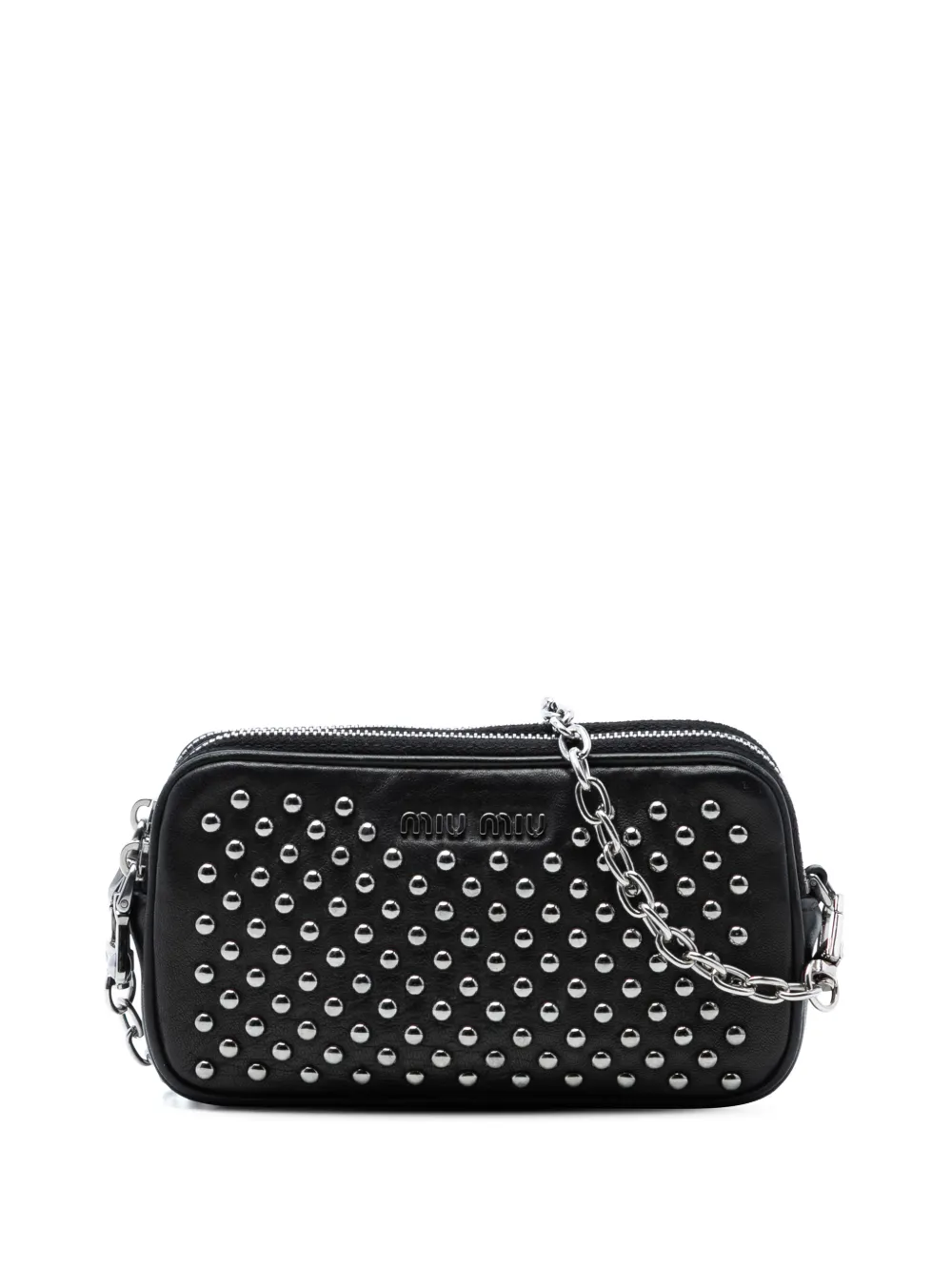 Miu Miu Pre-Owned 2000-2025 Studded Leather Double Zip crossbody bag - Schwarz