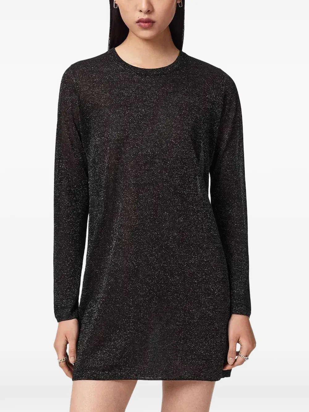 AllSaints logo-print metallic-effect dress - Nero