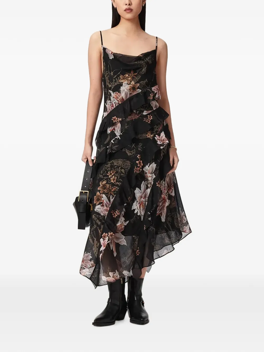 AllSaints Maxi-jurk met bloemenprint Zwart