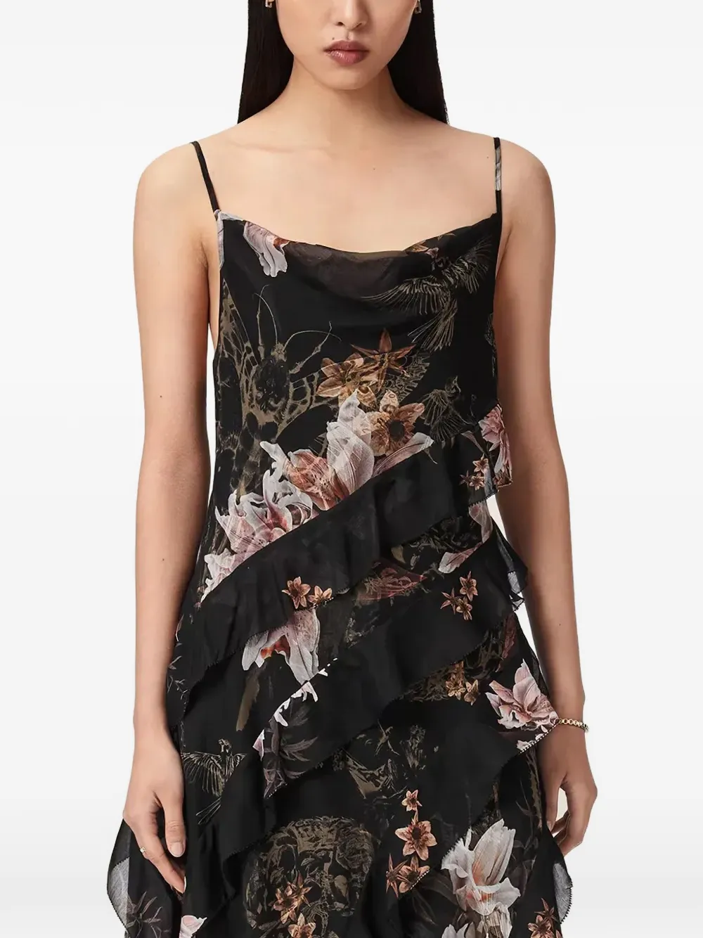 AllSaints Maxi-jurk met bloemenprint Zwart