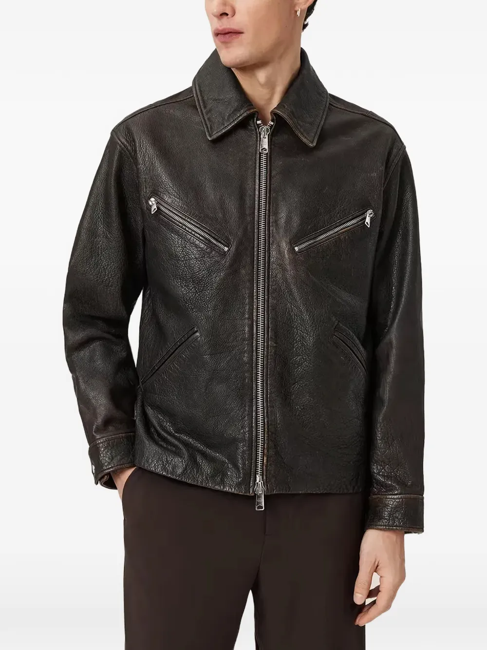 AllSaints Leren jack met rits Zwart