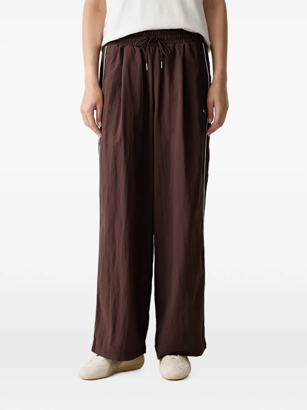 Puma Drawstring-waist Side-stripe Track Pants In Brown