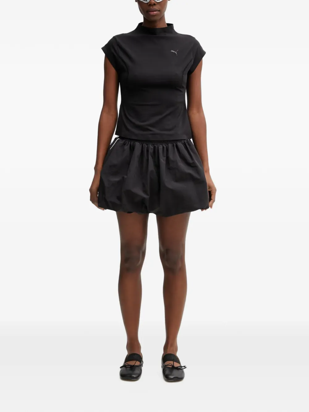 PUMA T7 ballon piped-trim puff-hem mini skirt Zwart