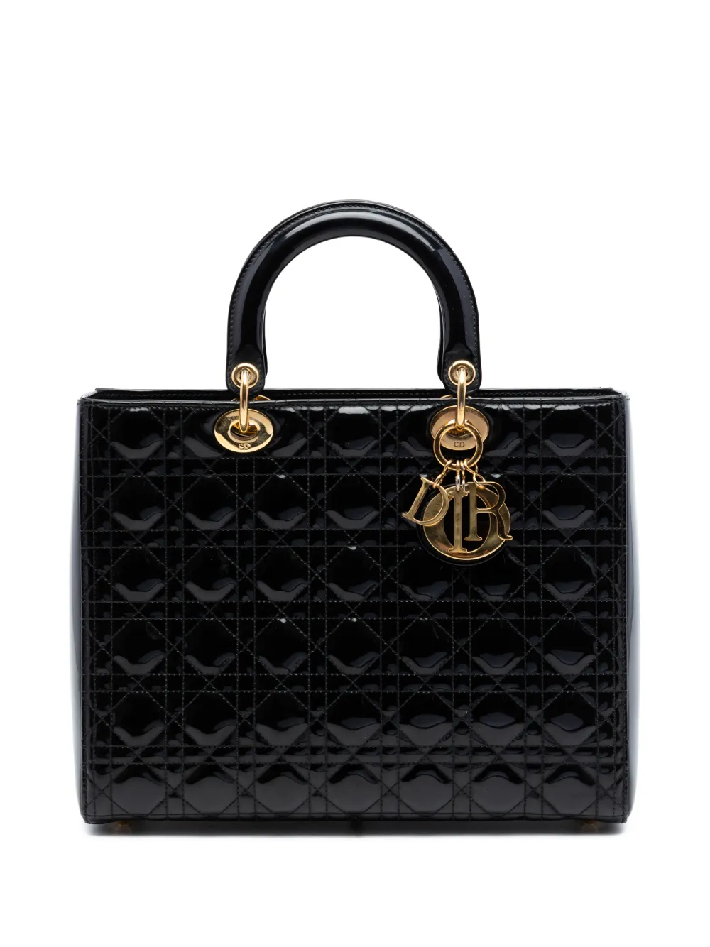 Christian Dior Pre-Owned 2014 Large Patent Cannage Lady Dior satchel - Nero