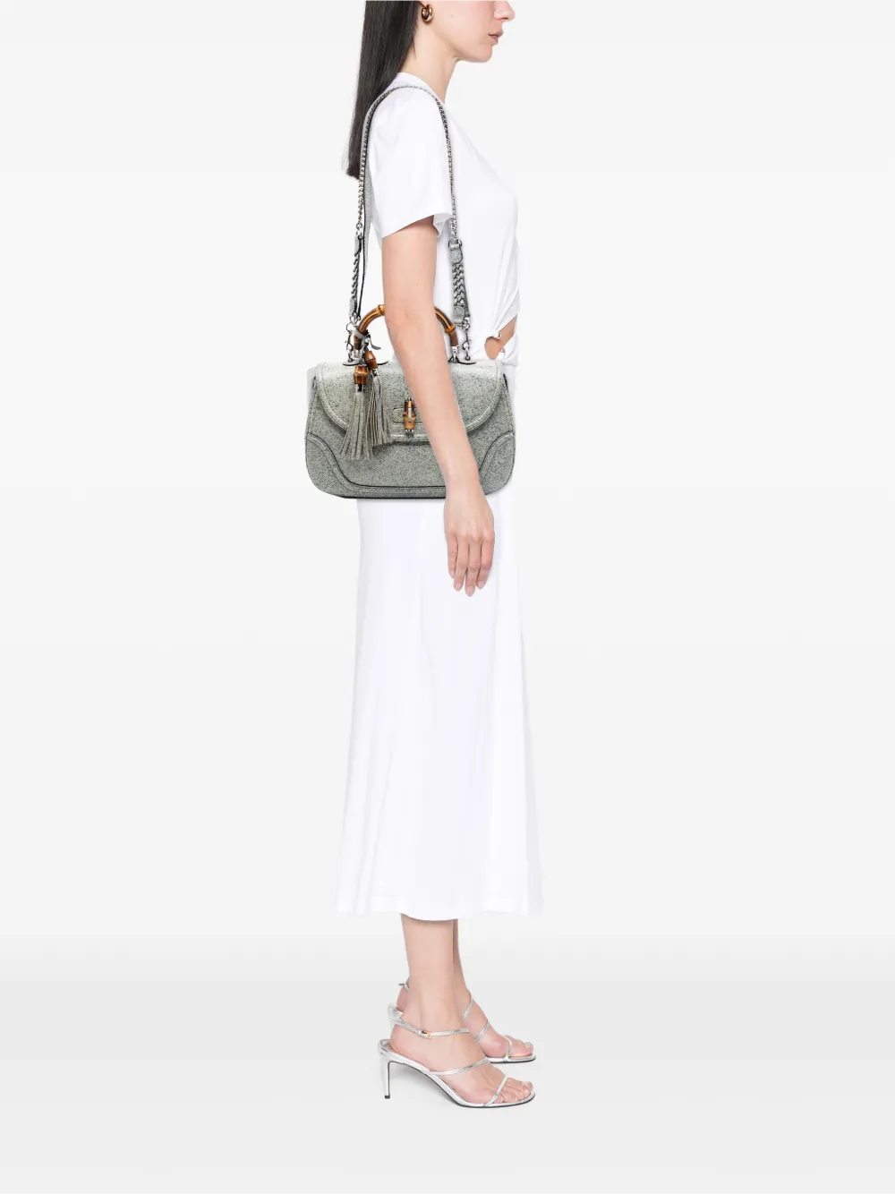  Gucci Pre-owned Grand Sac à Main New En Cuir Moucheté à Anse En Bambou (2016-2026) - Gris 
